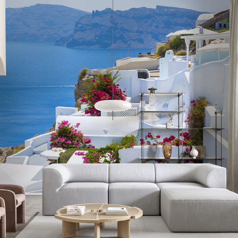 Full Size Fresh Cool Mural Wallpaper for Decoration Modern Simple Seashore House and Snow, Made to Measure