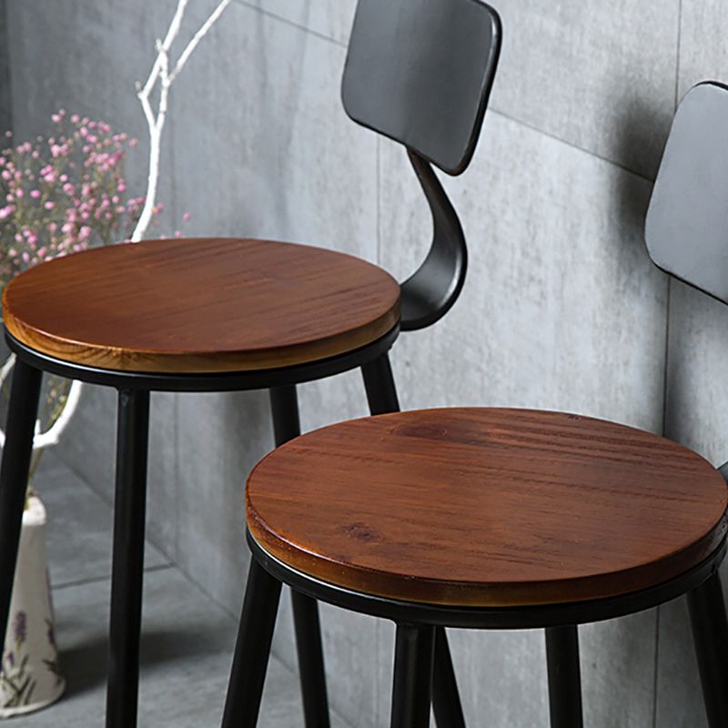 Modern Armless Backrest Counter Stool Iron Bar Stool with Wooden Seat for Bar