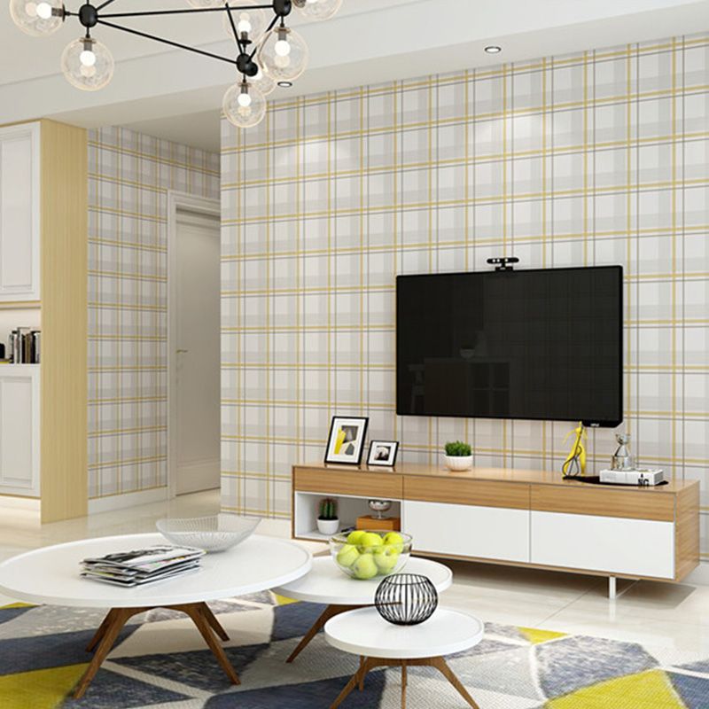 Light Color Chequer Wall Covering Stain-Resistant Wallpaper Roll for Guest Room Decoration