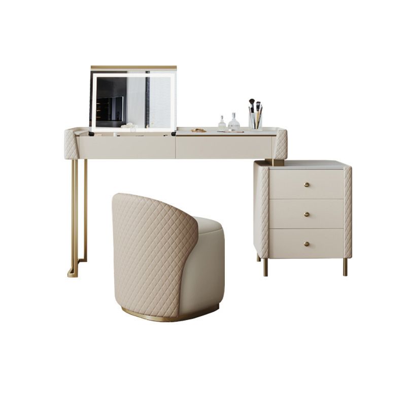 Glam Style Beige Rock Slate Vanity with 5 Drawers Metal Base