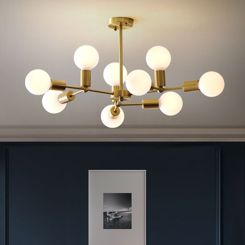 Messing Modo Anhänger Kronleuchter moderner 9 Leuchten gefrostete weiße Glashänge Deckenlampe mit Ast -Design