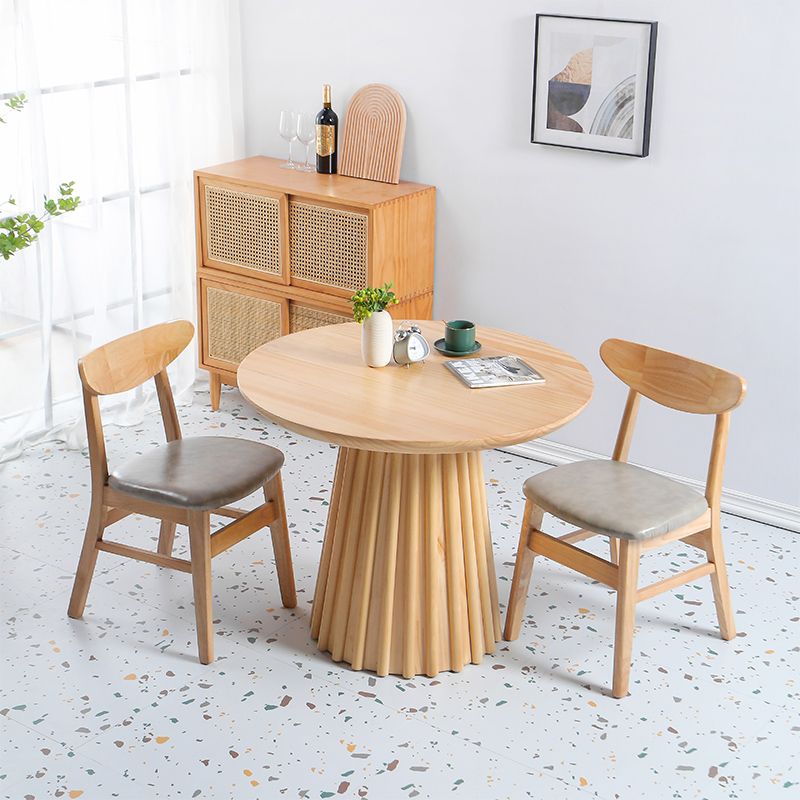 Modern Round Dining Table Natural Solid Wood Base Pedestal Dining Table