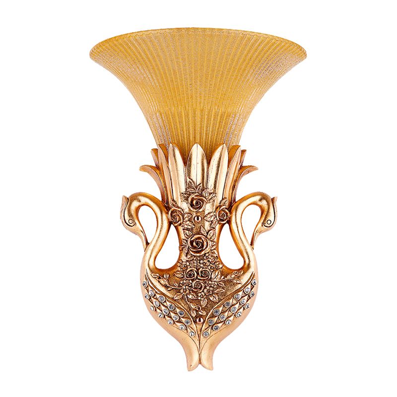 Dual Swan Sent Sent Sent Senting Lamp Lamphouse Resin Resin Single Gold Gold Lighting Idea con sombra de vidrio estriado