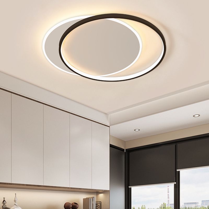 Plafonnier LED circulaire noir en acrylique, simplicité moderne, montage encastré en fer laqué pour chambre à coucher