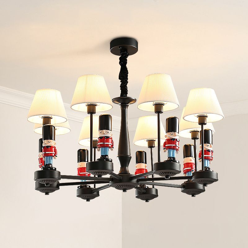 Empire Shade Chandelier Light Cartoon Fabric White Hanging Light with Figurine for Bedroom