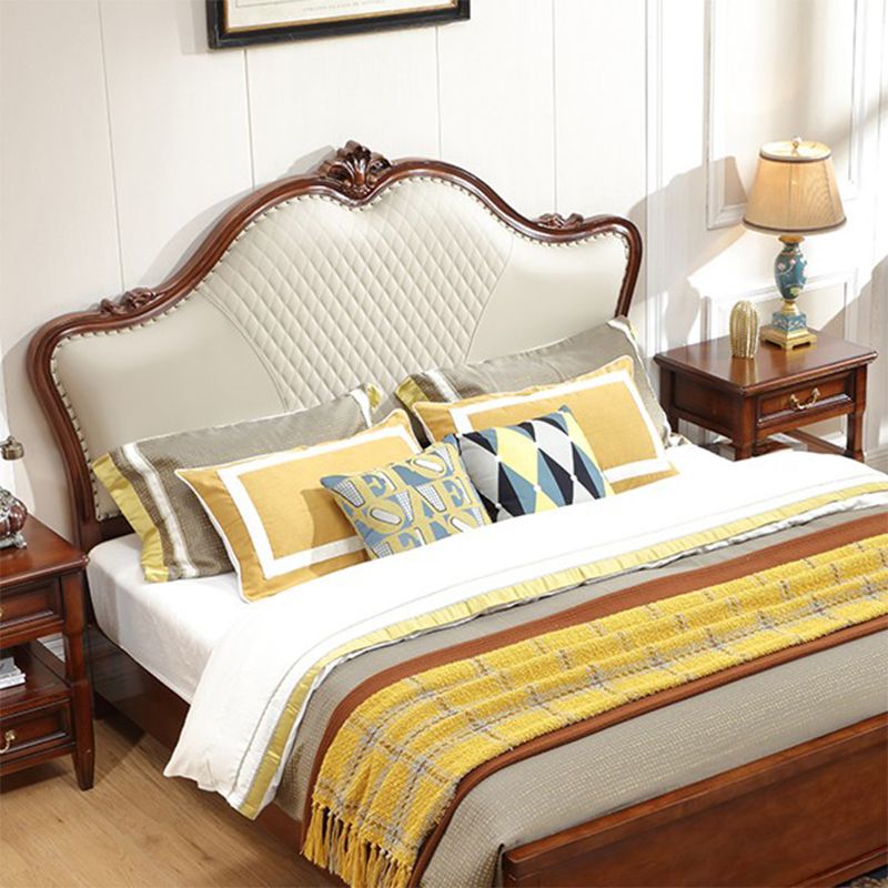 57.08" High Traditional Panel Bed with Storage Brown Upholstered Headboard Bed