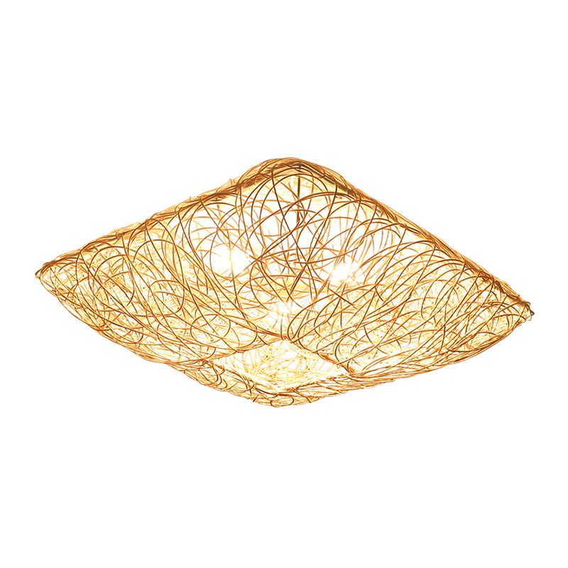 Quadratform Deckenlampe Asiatischer Bambus 3 Lichter Flush Mount für Esszimmer