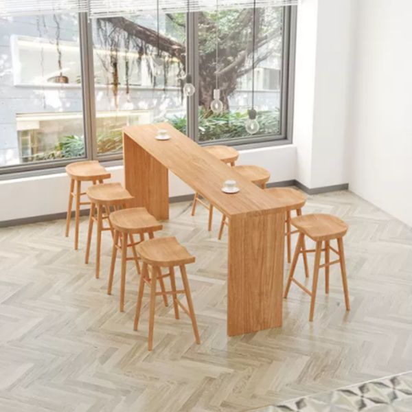 Modern Rectangle Solid Wood Bar Table Set 1/2/5/9 Pieces Counter Table with High Stools