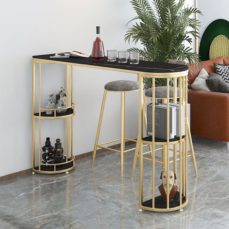 Indoor Oval Pub Dining Set 1/2/3 Pieces Stone and Metal Pub Set with Storage