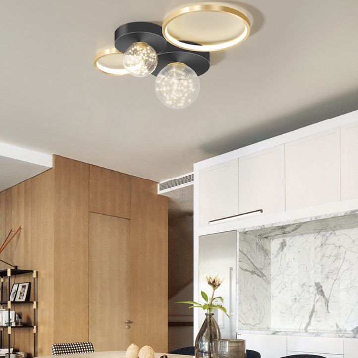 Verrouillé à l'anneau "Mount Light" Nordic Clear Glass Black-Gold Starry Ceiling Fixture for Living Room