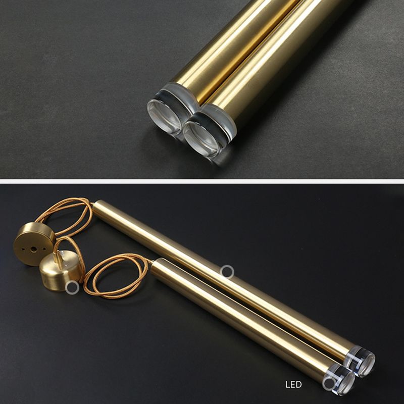 Gold Finish Tubular Spotlight Minimalist LED Metal Pendant Light for Open Kitchen