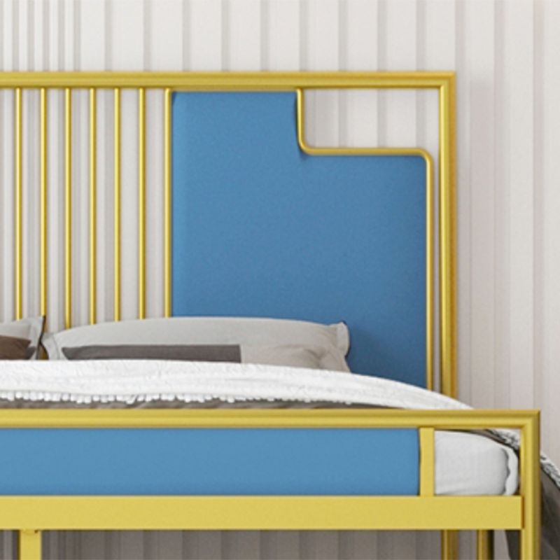 Glam Rectangular Headboard Bed with Golden Metal Legs Standard Bed
