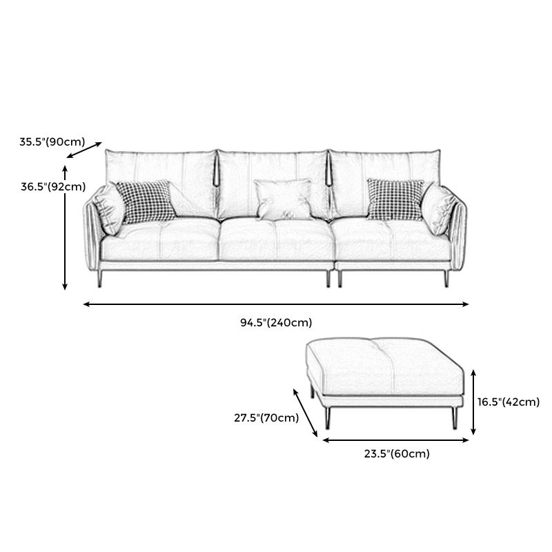 Grey Removable Cushions Faux Leather Straight Arm Sofa/Sectional with Wear-Resisting