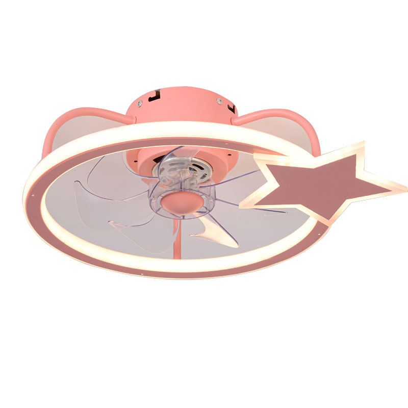 Cartoon LED Semi Flush Lampe Circular Fan Ventimeur avec une teinte acrylique pour la salle des enfants