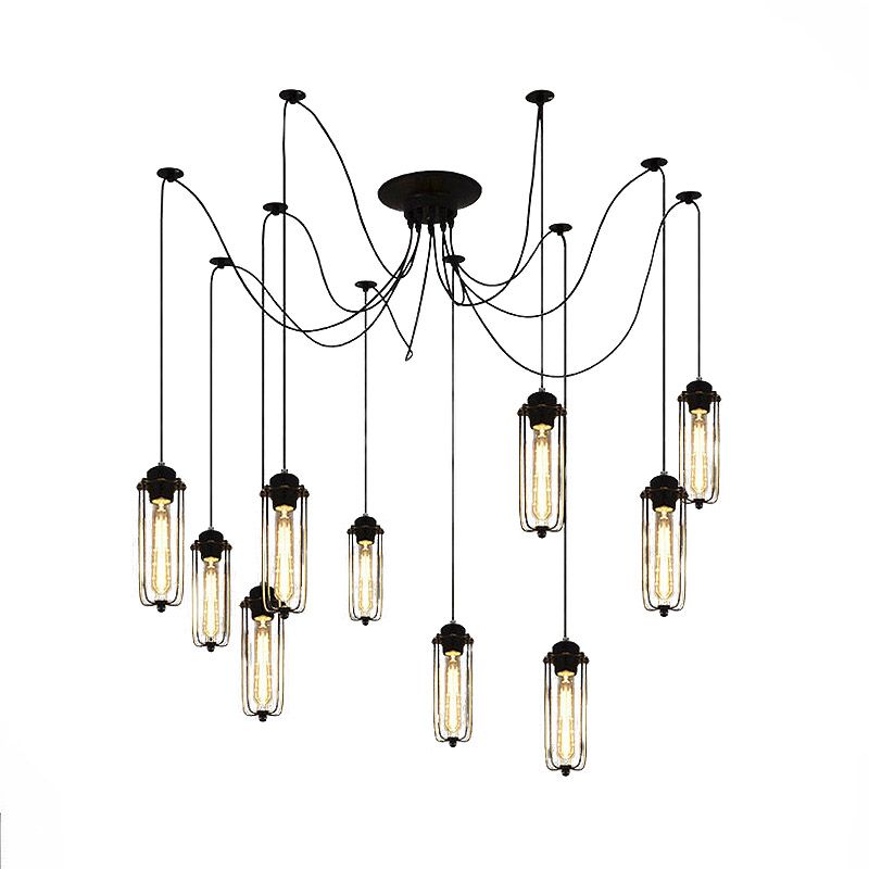 Luce a sospensione vintage Swag con sfumatura a gabbia 10 teste lampada sospesa regolabile in metallo in nero per sala da pranzo