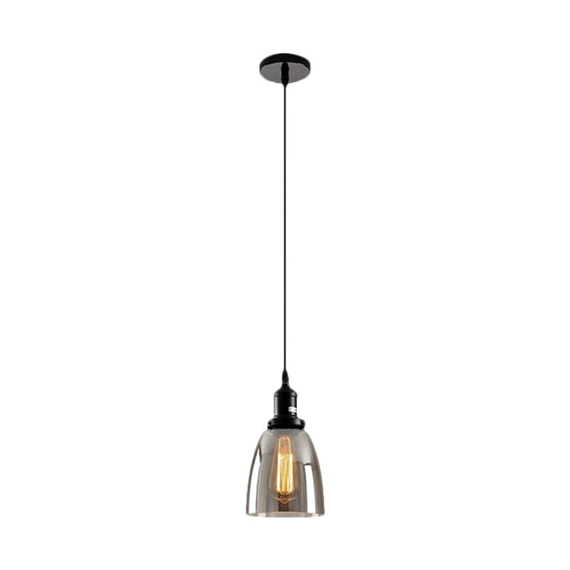Black 1 Light Ceiling Pendant Light Industrial Smoked Glass Cone/Dome Hanging Lamp for Living Room