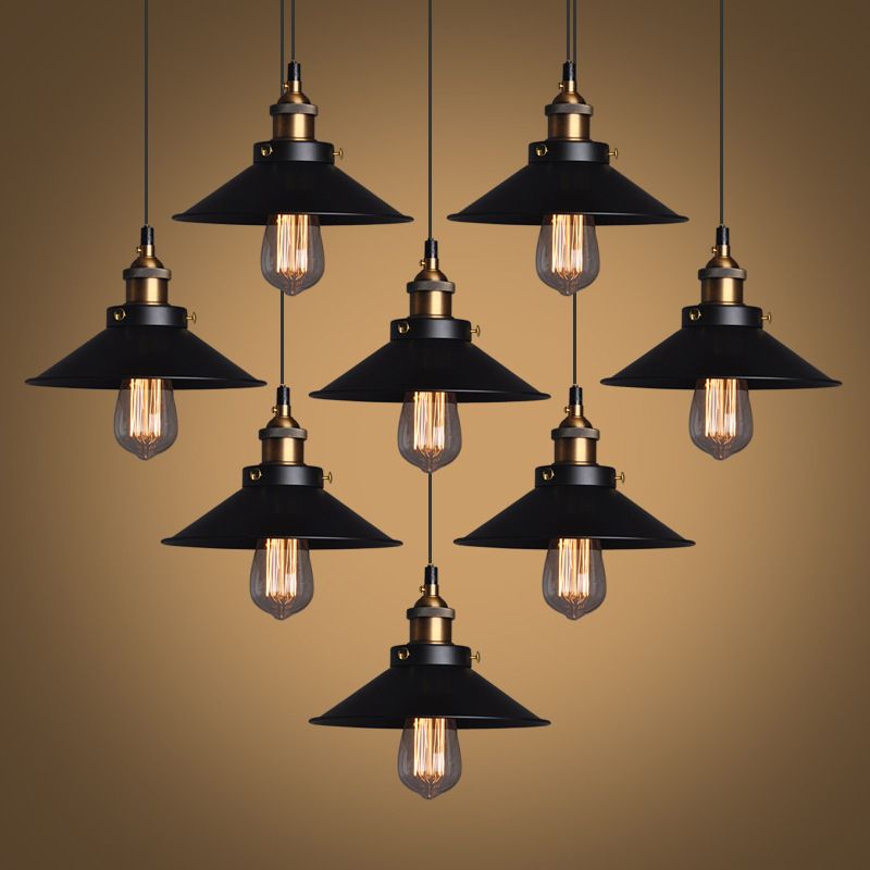 Tapered Cape Shade 1-Light Industrial Metal Pendant Light Hanging Ceiling Light in Black