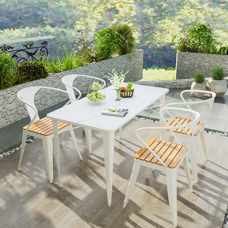 Modern 1/5 Pieces Metal Dining Set Stone Dining Table Set for Outdoor