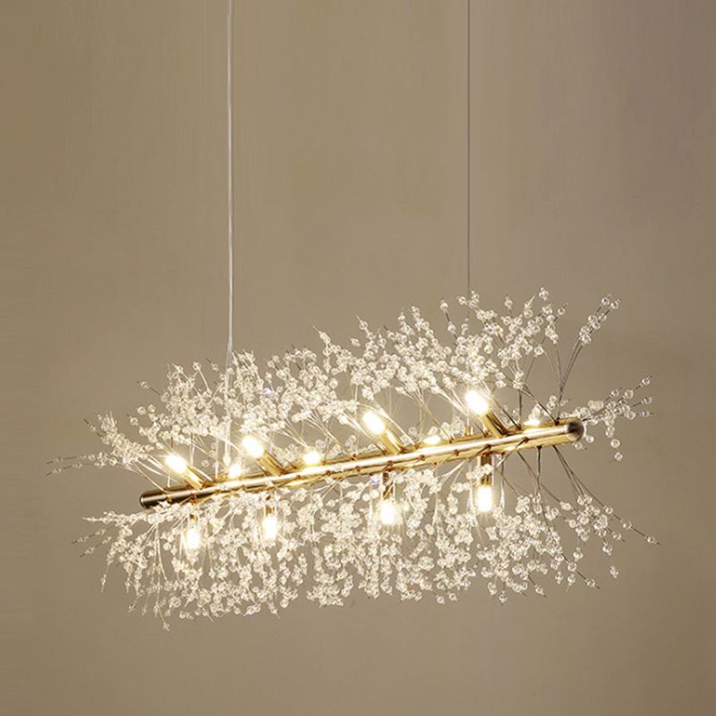 Modern Metal Ceiling Light Glowworm Shape Island Light with Crystal Shade for Living Room