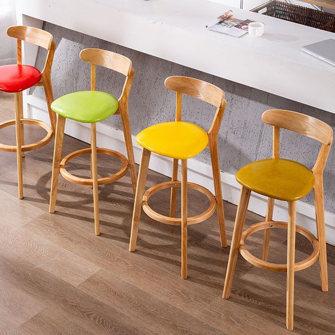 Industrial Armless Backrest Counter Stool Rubber Wood Bar Stool with Cushion for Cafe