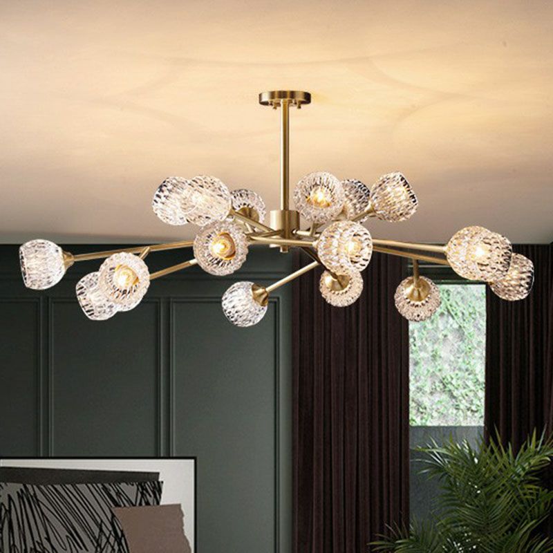 Metallic Branch Hanging Lamp Postmodern Gold Finish Chandelier with Ball Clear Crystal Shade