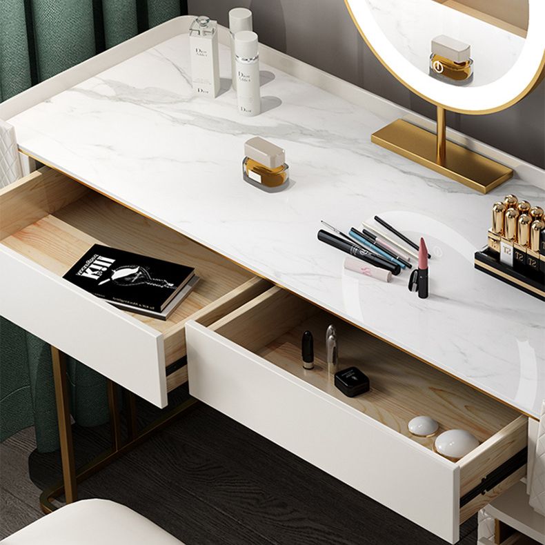 5 Drawer Vanity Desk White 30.7" H Faux Leather Makeup Vanity