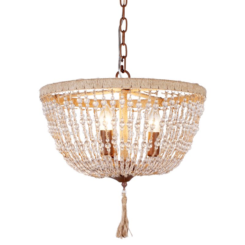 Lámpara de tazón de estilo lodge lámpara de cristal transparente 3 luces 3 luces colgantes colgantes con detalle de cuerda en marrón