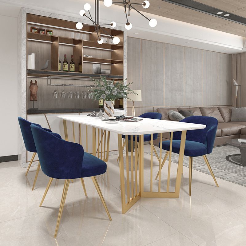Glam Faux Marble Table Rectangle Table with Metal Legs for Home Use