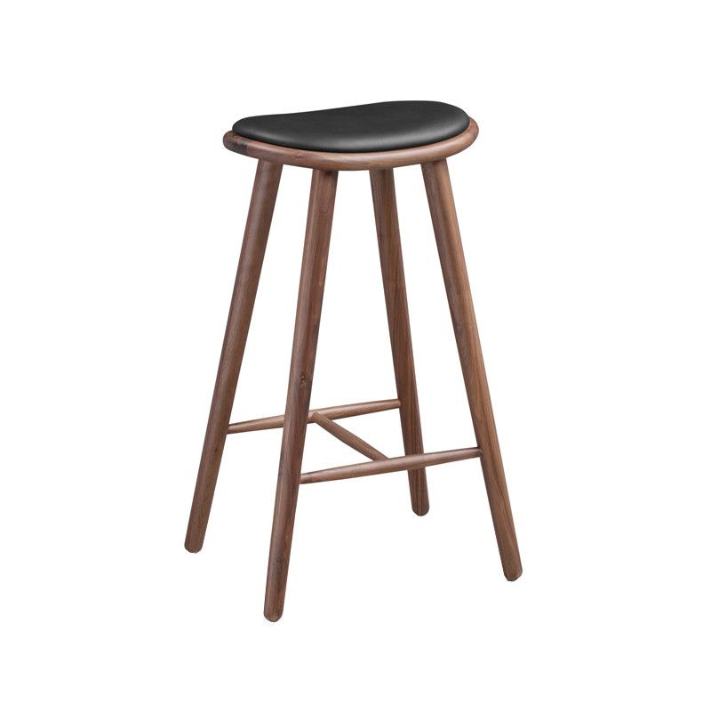 Contemporary Solid Wood Backless Counter High Stool with Leather Cushion