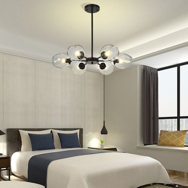 Modern Creative Indoor Pendant Light Wrought Iron Sputnik Hanging Lamp with Glass Shade