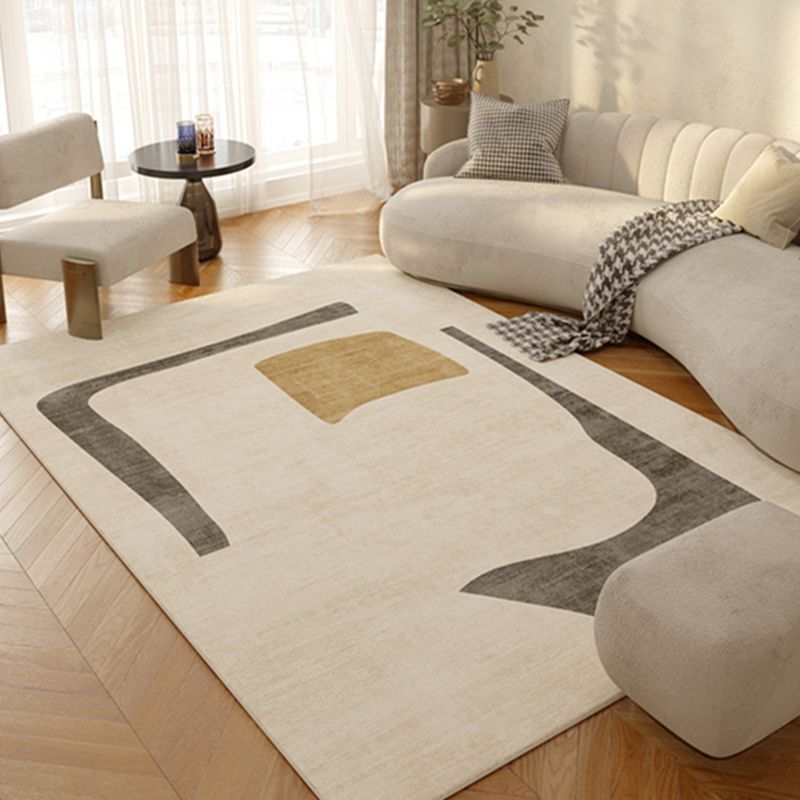 Beige Simple Carpet Polyester Line Area Carpet Stain Resistant Carpet for Living Room