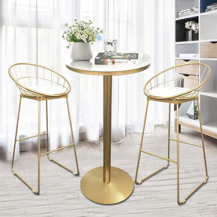 Glam Bar Dining Table Pedestal White Bistro Bar Table with Metal Base