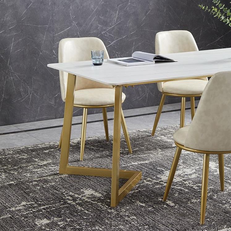 Luxury 1/4/5/7 Pieces Dining Set Sintered Stone Top Dining Table with Leather Chairs