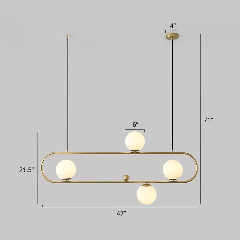 Metal Oblong Island Light Fixture Minimalist Suspension Lighting with Ball Milk Glass Shade