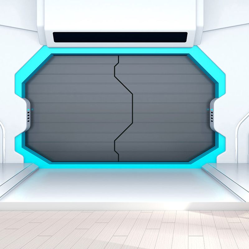 Door of Spaceship Mural Decal Science Fiction Stain Resistant Bedroom Wall Covering, Customized