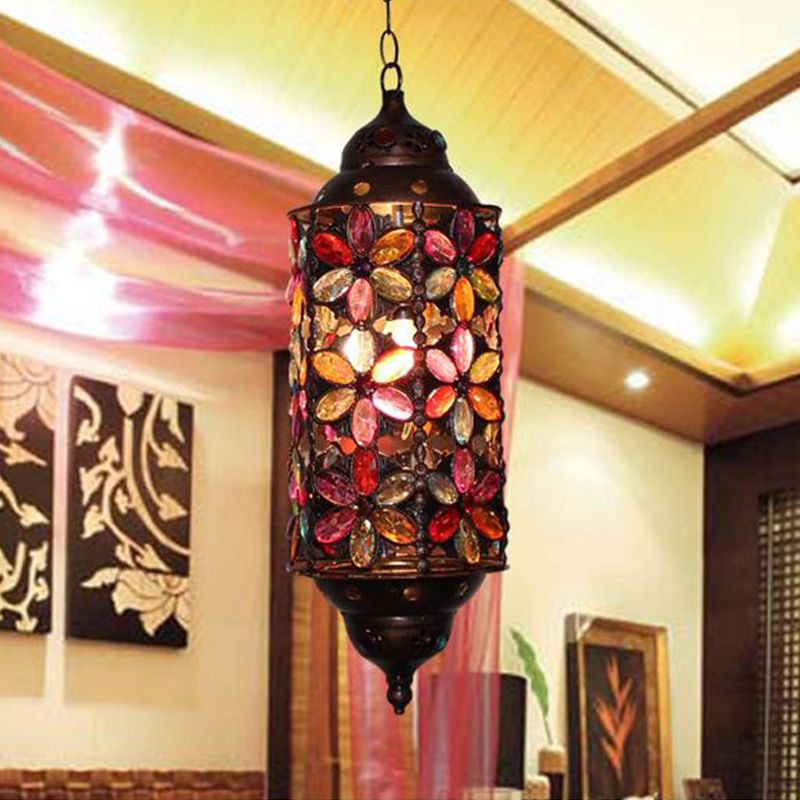 Cylindrical Metal Hanging Pendant Decorative 1 Bulb Living Room Ceiling Lamp in Copper