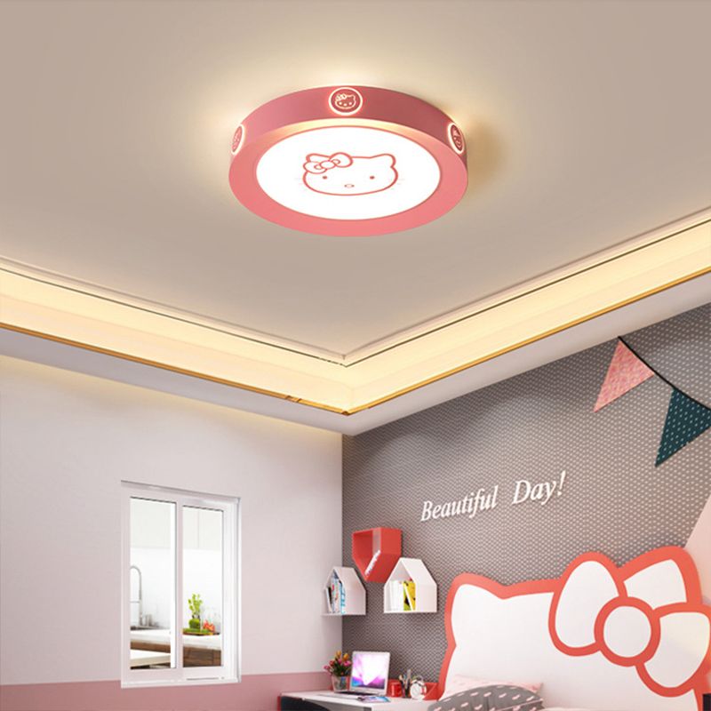 Lámpara de techo redondo rosa modernista 16,5 "/19,5" Vista de luz de montaje de acrílico LED con patrón de gato, luz de color caliente/White/3