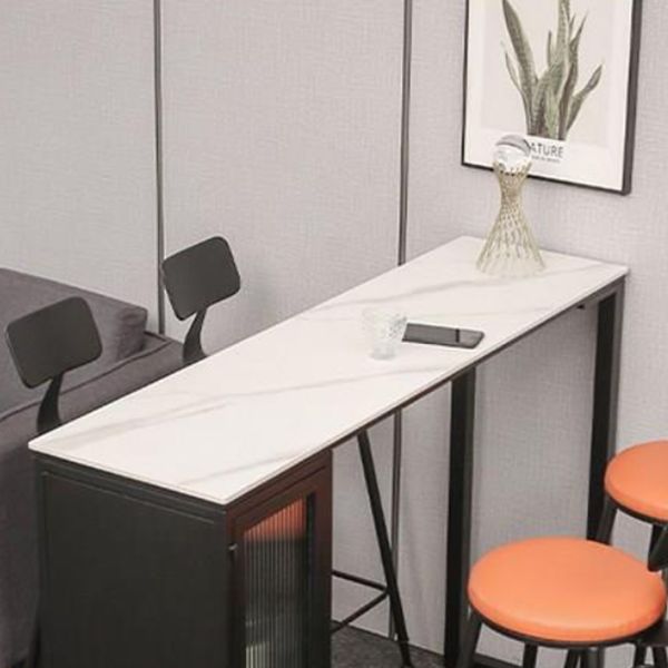 Modern Indoor Rectangle Bar Dining Table with Storage Stone Bar Height Cocktail Table