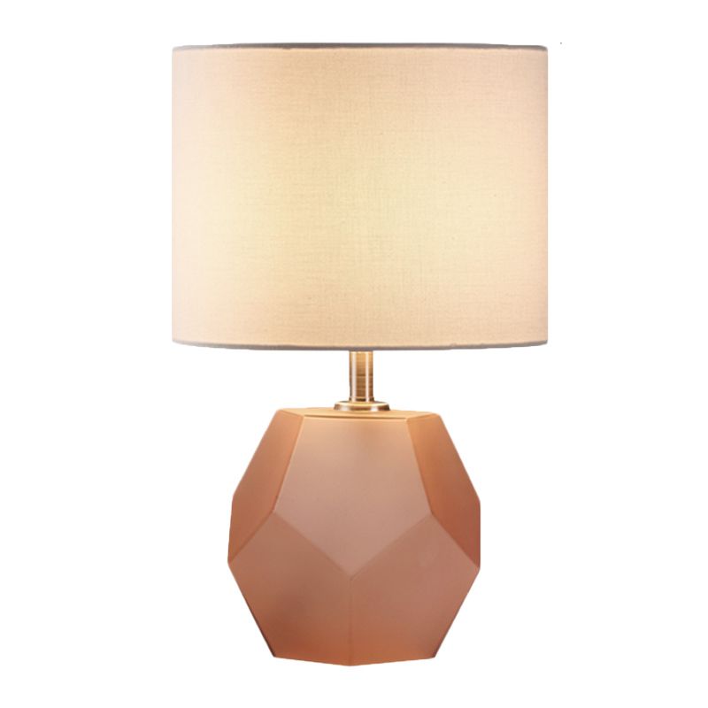 Single-Bulb 3D Hexagon Table Lamp Modern Grey/Pink/Yellow Glass Night Light with Drum Fabric Shade