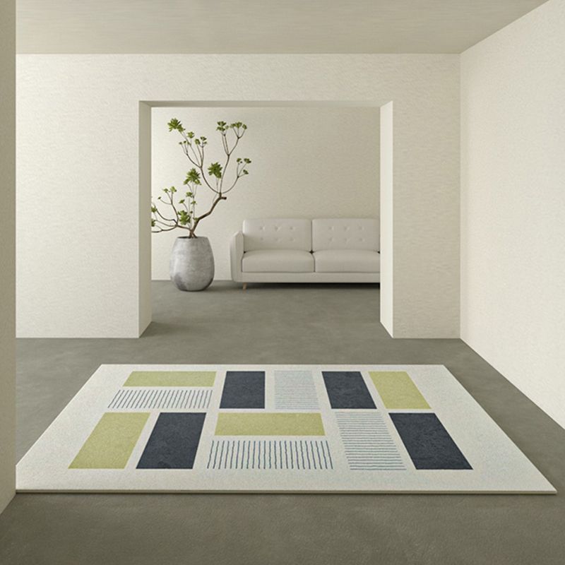Beige Modern Area Carpet Stripe Print Polyester Area Rug Stain Resistant Rug for Home Decor