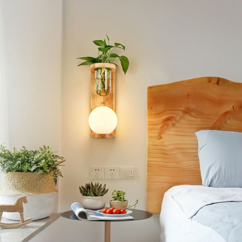 APELIZACIÓN DE ILUMINACIÓN GEOMETRICAL DE VIDRICO WHITE Lámpara de apliques de pared de madera moderna 1 cabeza para la cama
