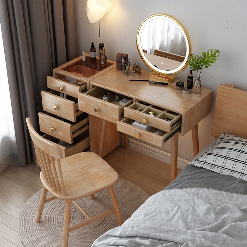Scandinavian Dressing Table with Drawers Solid Wood Makeup Counter