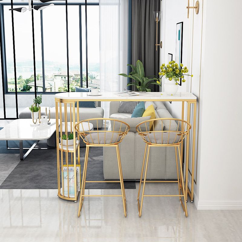 Glam Rectangle Dining Room Counter Table, Marble - 41.3" Bar Table with 2 Storage Shelves