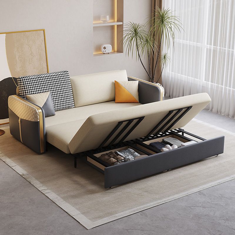 White Pillow Back Sleeper Sofa Square Arms Faux Leather Convertible Sofas