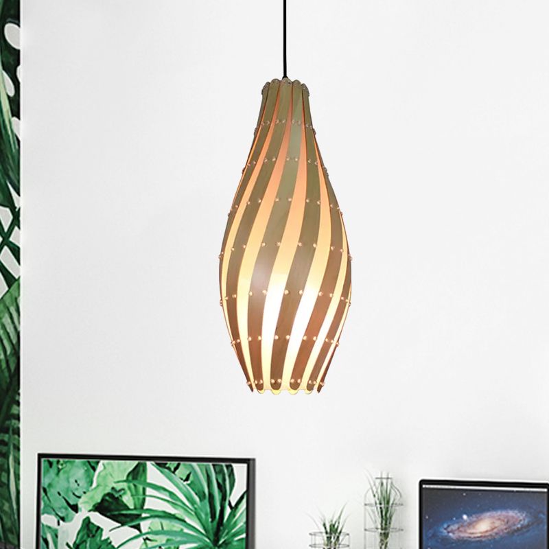 Jar Pendant Lamp Tradition Wood 1 Bulb 8"/12" Wide Beige Ceiling Hanging Light for Restaurant