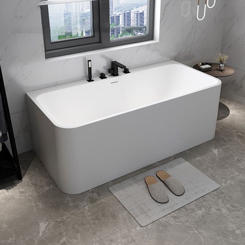 White Stone Rectangular Bath Tub Soaking Stand Alone Tub with Drain and Overflow Trim