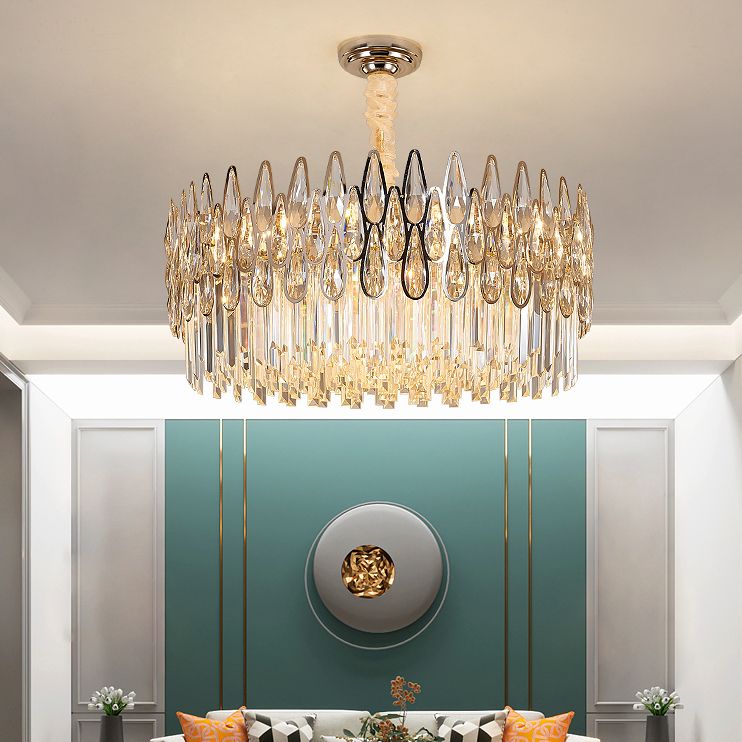 Eigentijdse ronde hanglamp lichte armatuur kristal woonkamer kroonluchter in helder