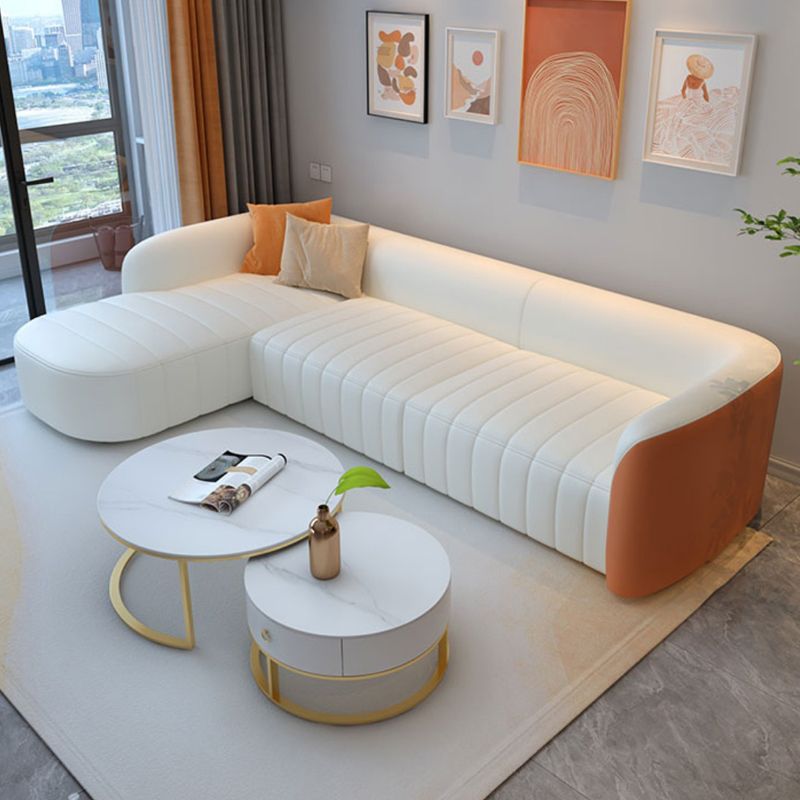 White Wooden Sectional Stain-Resistant Sectional Sofa for Living Room