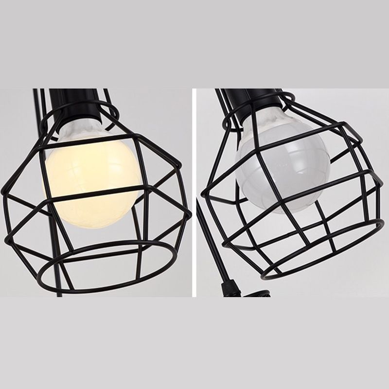 8-Light Pendant Lighting Industrial Cage Metal Suspension Light in Black for Staircase