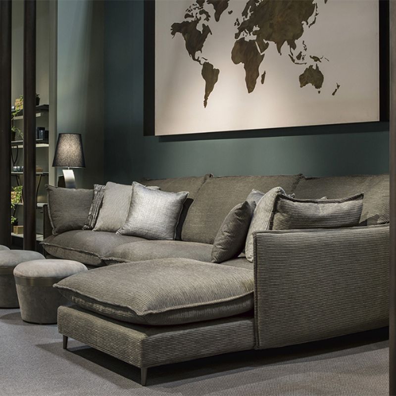 Linen Square Arm Sofa & Chaise with Reversible Modern Cushions Loose Back Sofa